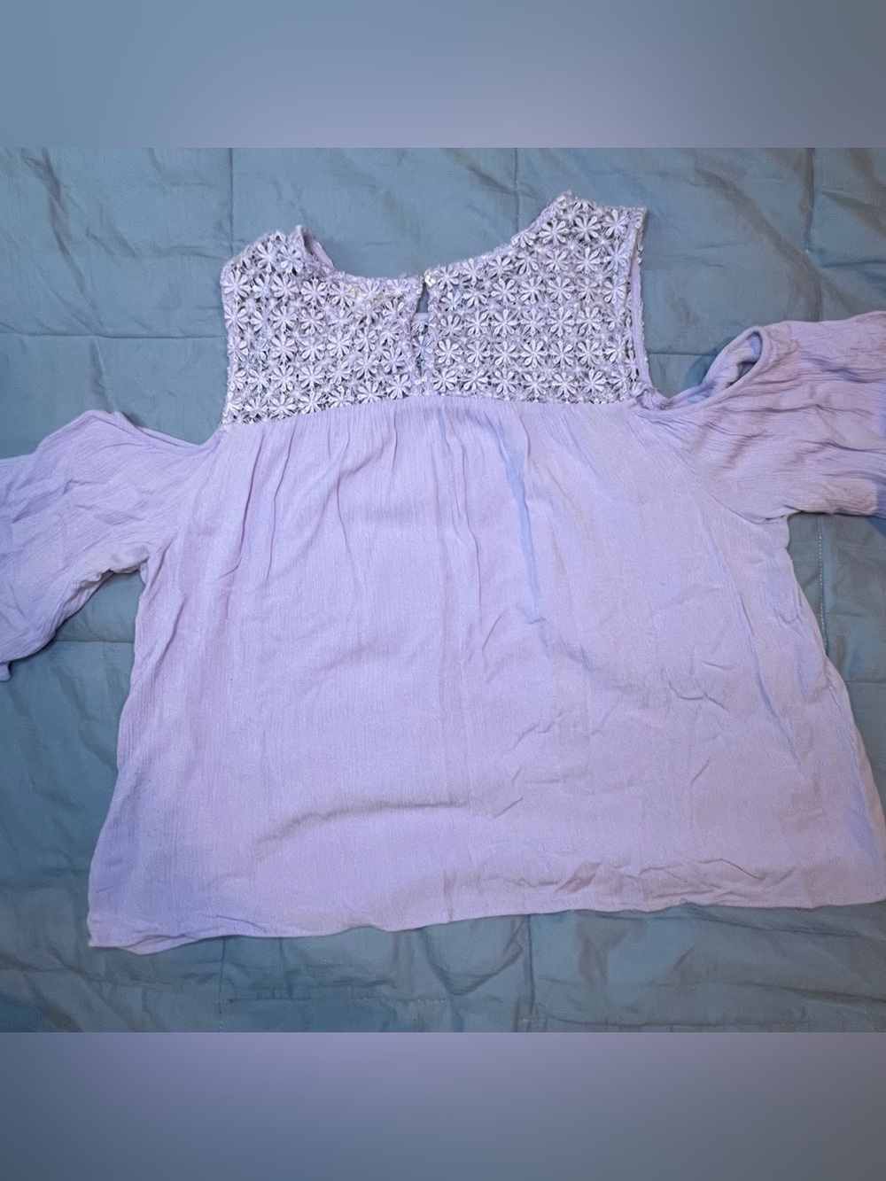 Charming Charlie Lavender Cold-Shoulder Lace Yoke Top